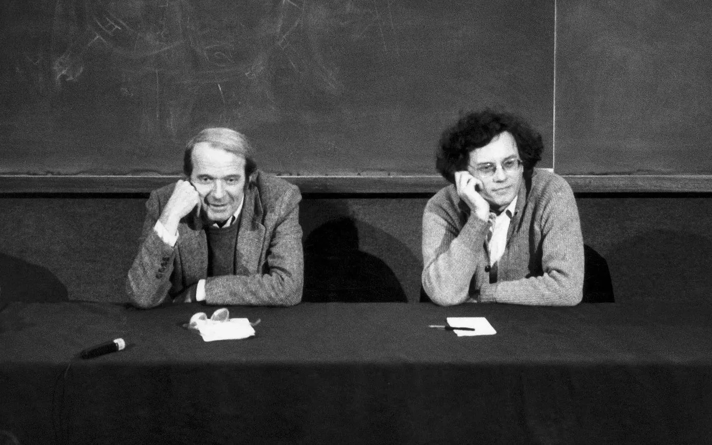 Deleuze and Guattari at a convention or symposium.
