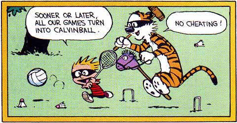 "Uh oh, Hobbes, you've entered the Alt-Text Zone, which means now you have to put on a blindfold!"