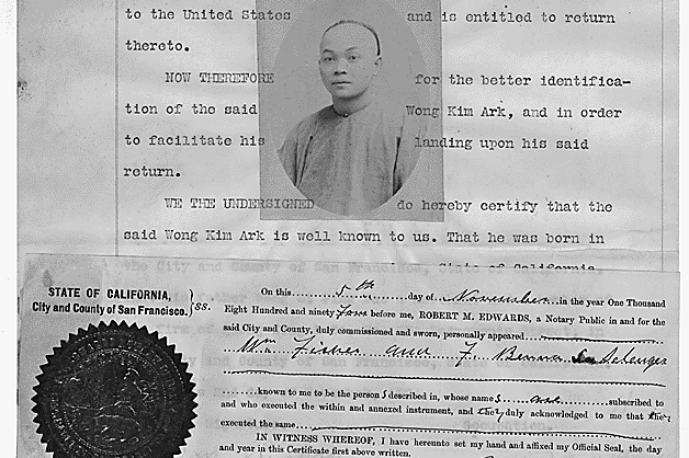 Image of Wong Kim Ark's identification papers.