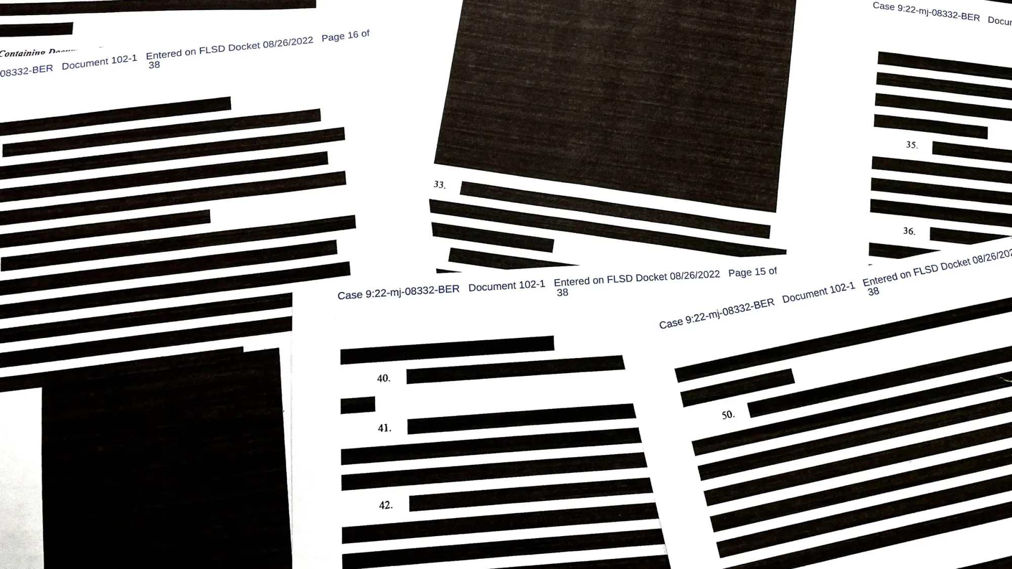 Heavily redacted documents.