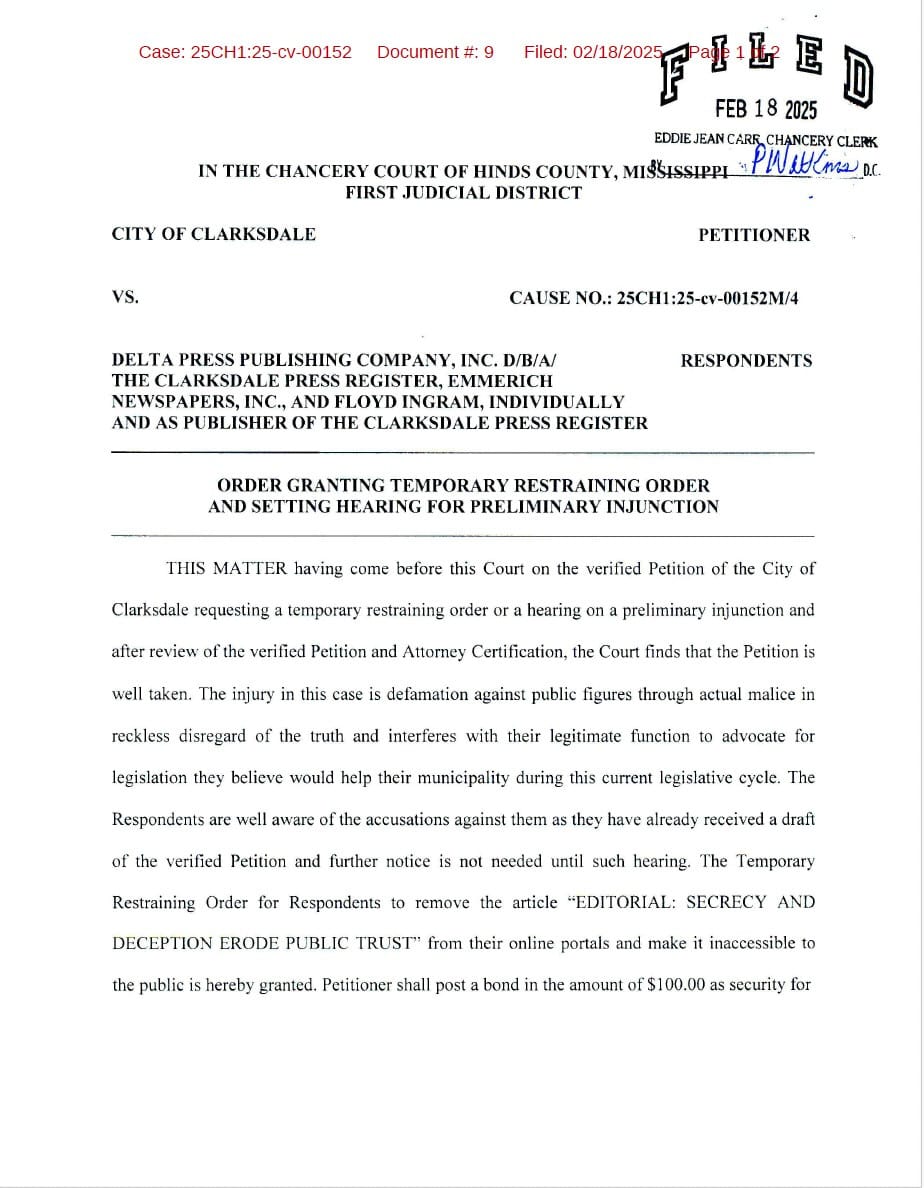 Clarksdale, Mississippi, is a lawless town that believes its government is superior to the First Amendment.