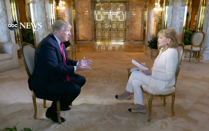Donald Trump and Barbara Walters sit for an interview in Trump's gaudy New York digs.
